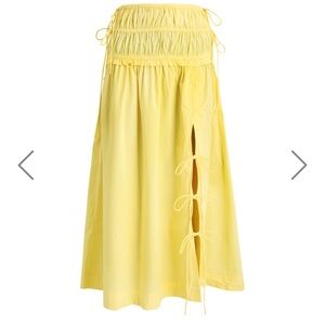 Damson Madder Charlotte GatherSmocked Waist Yellow Midi Skirt with Side Tie Slit